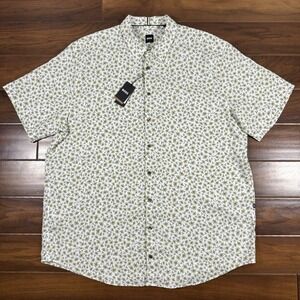 Hugo Boss Men's Size 4XL Green Floral Roan Linen Button Up Short Sleeve Shirt